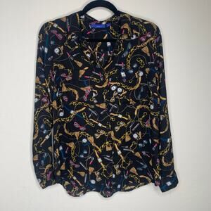 Apt 9 Blouse Equestrian Motif Belt Chain Watch Sunglasses Sz Medium